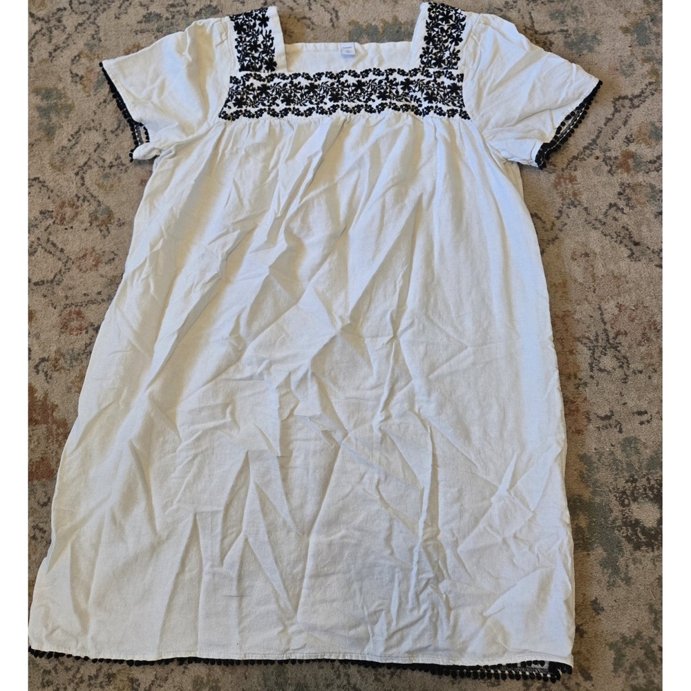 Old Navy Embroidered Mini Dress Peasant Boho Cottagecore Gauzy White Black XL
